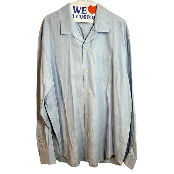 Tommy Bahama Silk Cotton Hawaiian Button Up Shirt Mens Size XLX Blue Two Tone - Picture 1 of 5